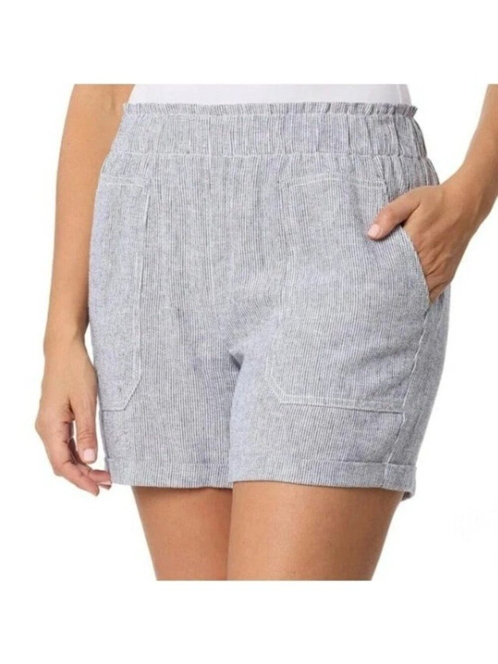 NWT Briggs Women's XXL Navy Striped Linen Blend Shorts